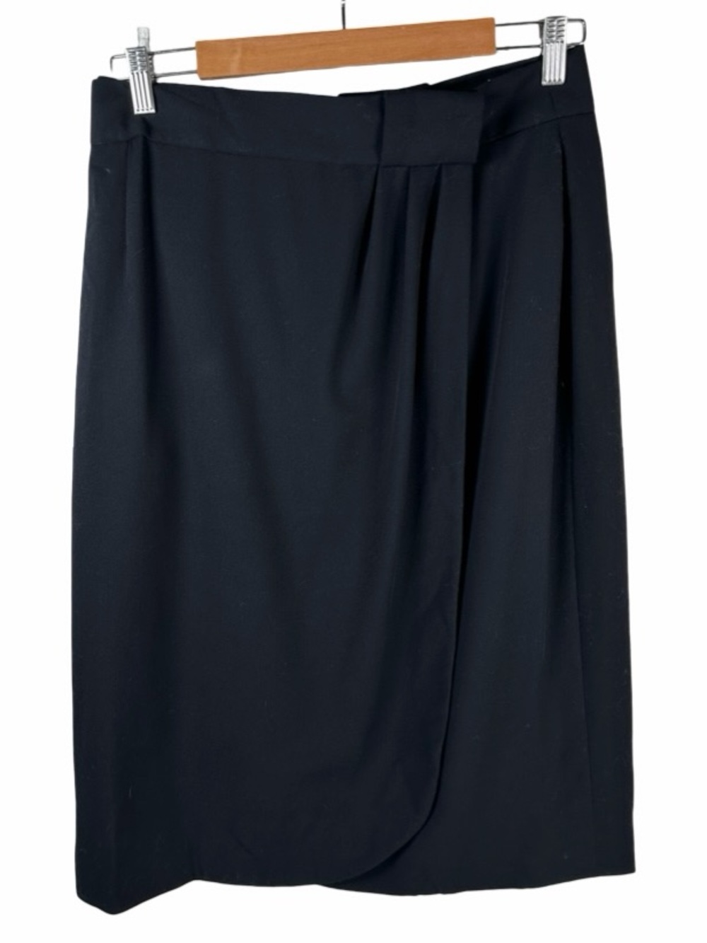 Escada Black Vintage German Pure Wool Pleated Wrap Knee Length Skirt Size 44/L